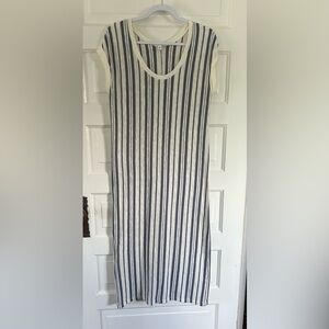 Susina Woman’s Midi Dress in Blue and Cream Stripe, Size Medium
